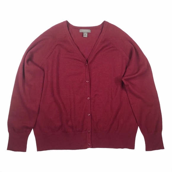 Classic Red Cardigan Sweater XL Size 14-16 Button Wine Christmas Holiday Career - Picture 1 of 16